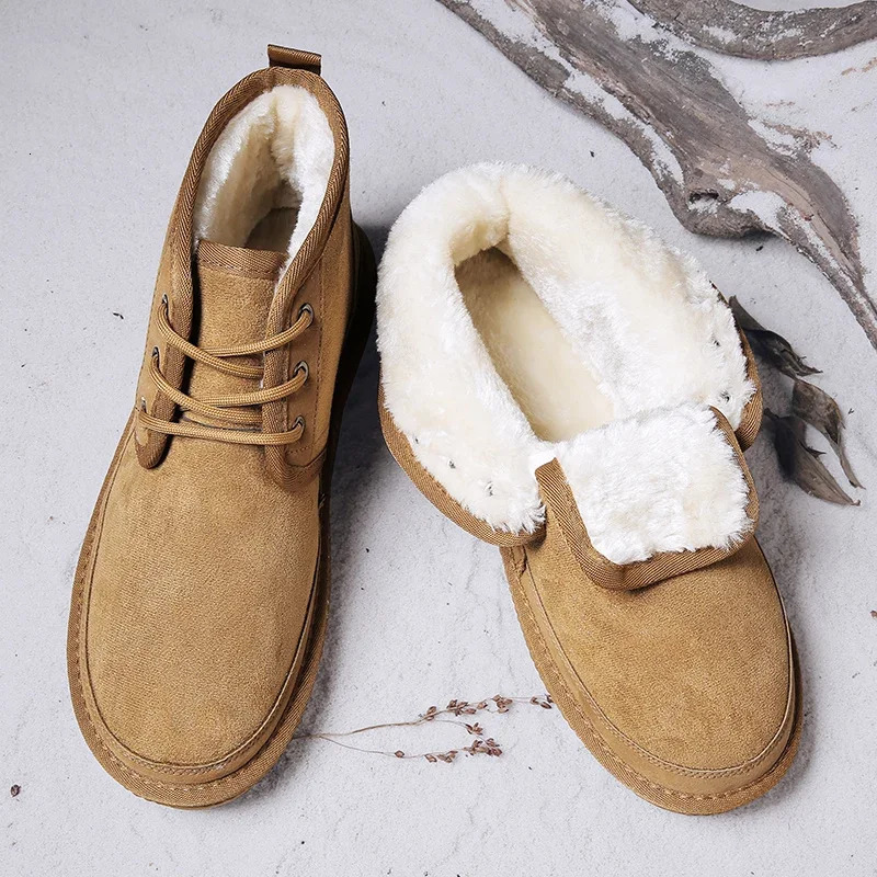 Winter Men Shoes Warm Fur Snow Boots Waterproof Suede Furry Leather Ankle Male Fluffy Plush Outdoor Footwear 241104