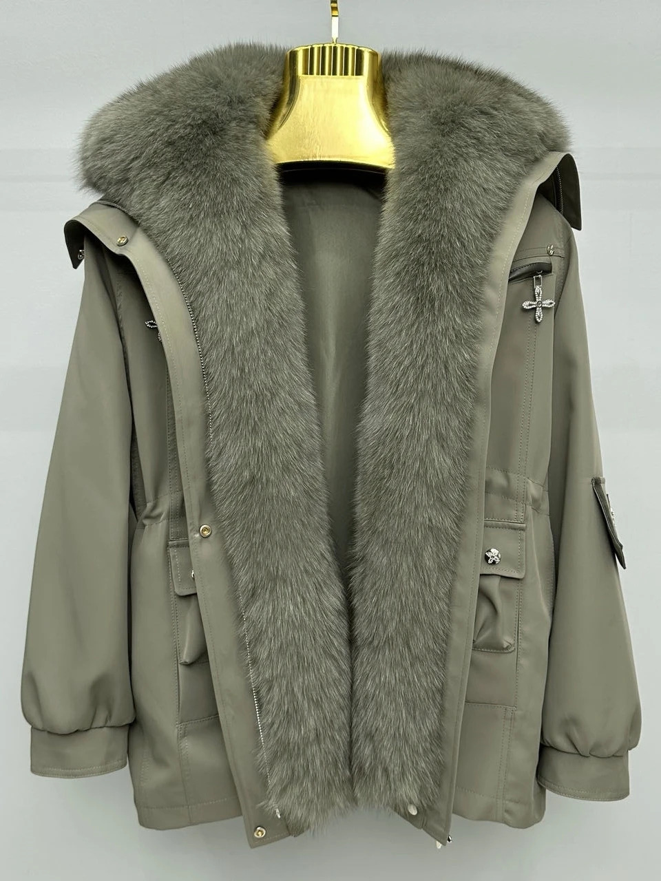 Korea New Winter Women Parkas Fox Placket Casual Overcoat Thicken Warm Removable Rex Rabbit Er Fur Wadded Jacket Coat