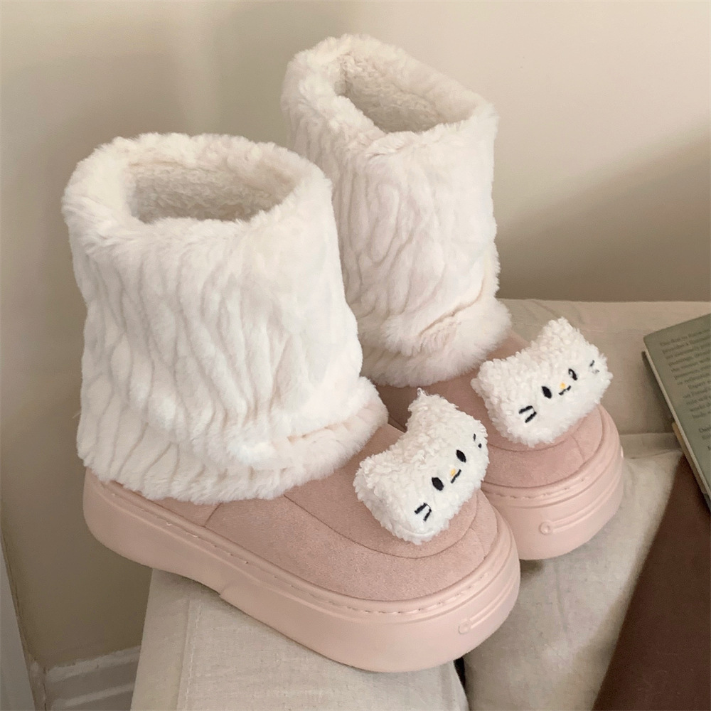 2024 Winter Fur Boots Snow Boots Women Fluffy Fuzzy Furry Faux Fur Boots Middle Calf Platform Pink Black White Furry Boots