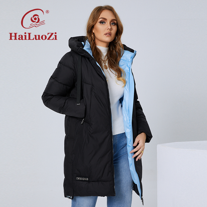 Hailuozi 2022 Women's Winter Jacket Mid-Long L-6Xl Thick Women Coat Fashion Hood Windproof Elegant Female Zipper Parkas 6017
