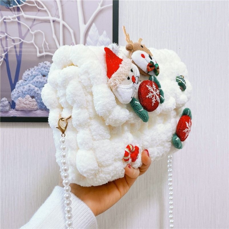 Handmade DIY material hand woven homemade for girlfriend, cute plush diagonal cross bag, Christmas gift