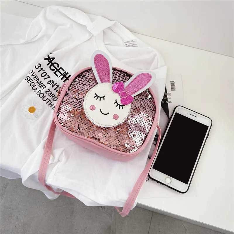 Sequins Bunny Girls Small Shoulder Bags Lovely Baby Kids Mini Accessories Coin Purse Handbag Cute Rabbit Children Crossbody Bag LX241104