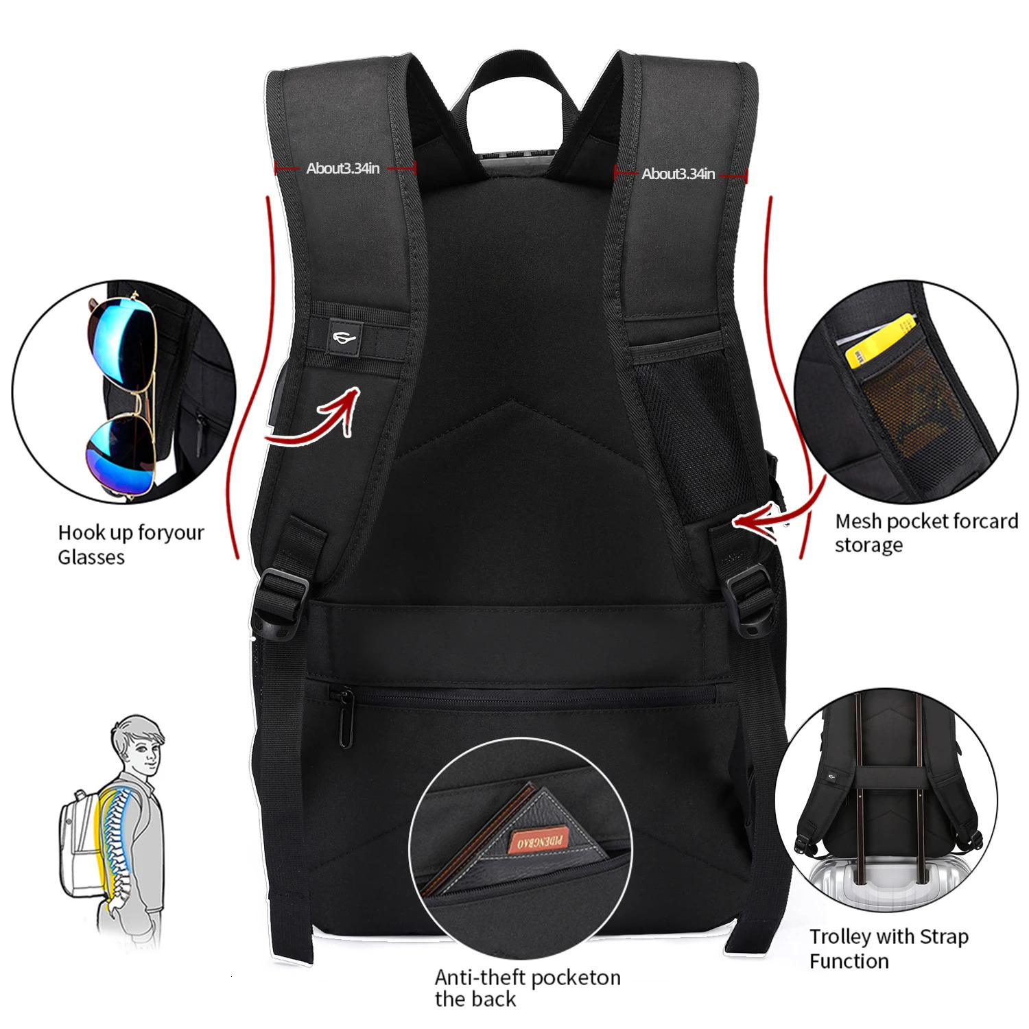 Neutral waterproof backpack with anti-theft password lock reflective strip basketball net pocket USB and headphone jack 241031
