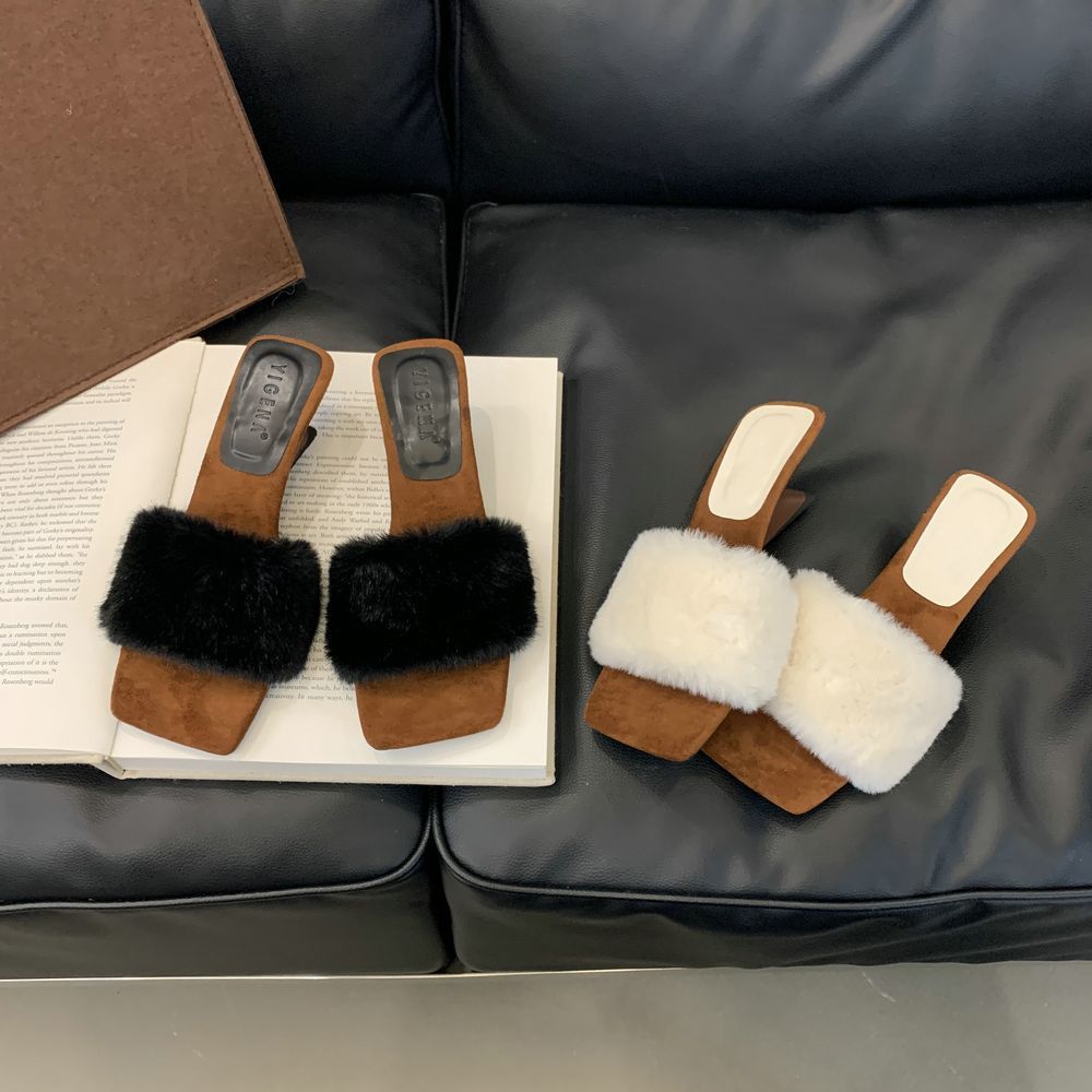 Women's Fashion Slippers:Fleece Winter Sexy Desgin Versatile High Heel Hot Sale Plus Size ,Black/White/Brown,Free shipping