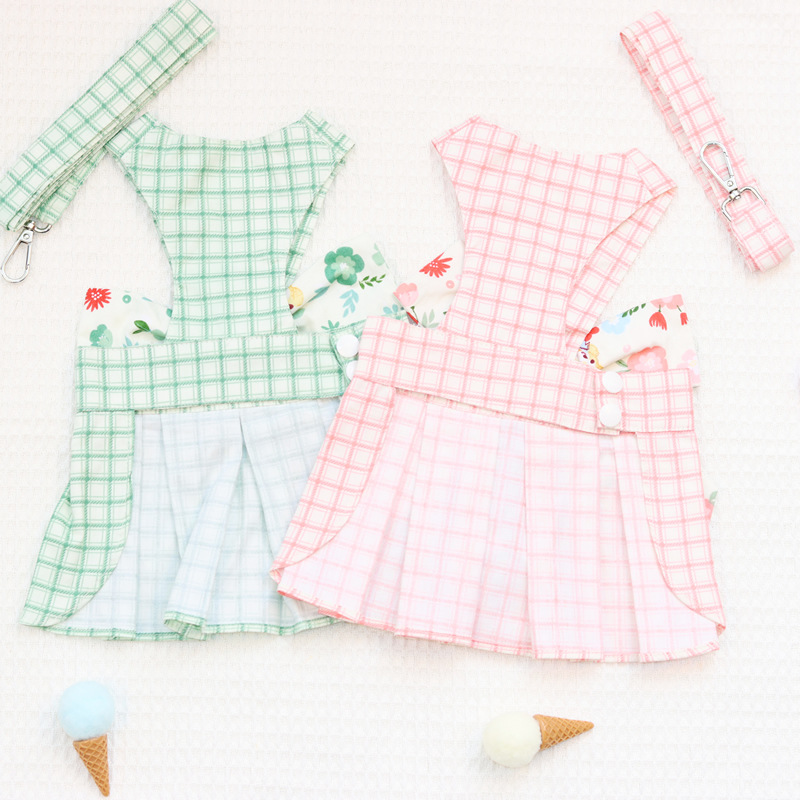 Coolgle Pet Dog Clothes Supplier Pink Green Harness Clothes Matching Dog Leash Cotton Pet Clothes Spring Summer Dog Dress