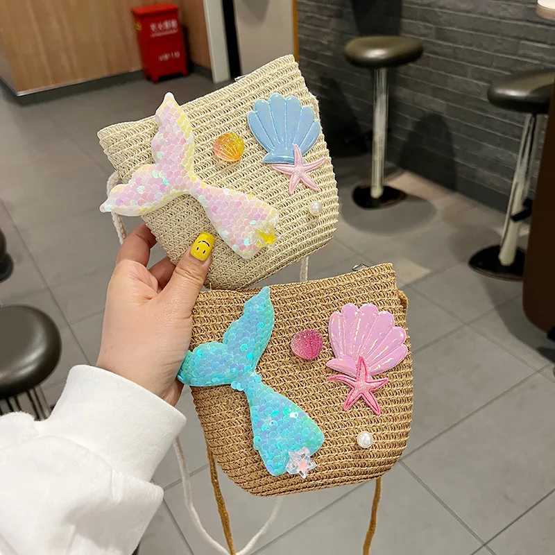 Childrens Cute Crossbody Bag Rattan Straw Shoulder Bag Boho Beach Woven Handbag Purse Leather Messenger Bag LX241104