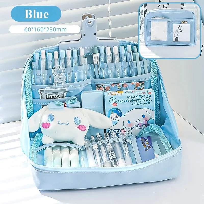 Multilayer 90° Open Pencil Case Large Capacity Green Student Cloth Pen Bags School Stationery Organizer Supply Pouch 241029