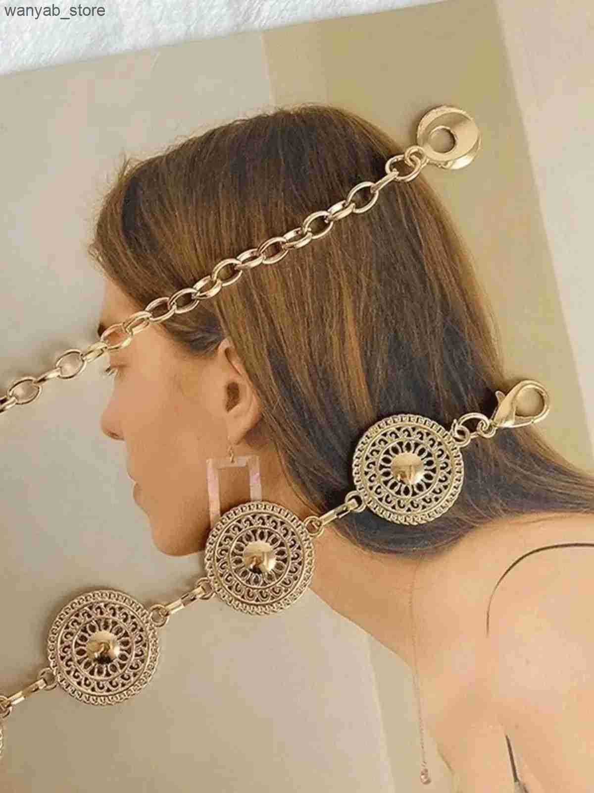 Belts Womens Steampunk Hollow Round Waist Chain Womens Design Art Alloy Belt Used for Dresses Elegance and Fashion Bohemian L240910
