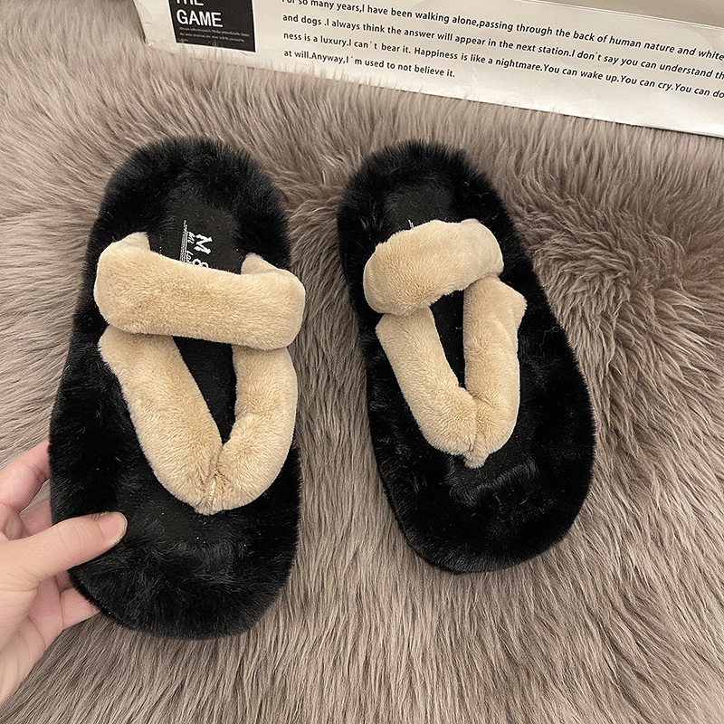 Autumn and Winter Cute Thick Bottom Fairy Versatile Plush Slippers.
