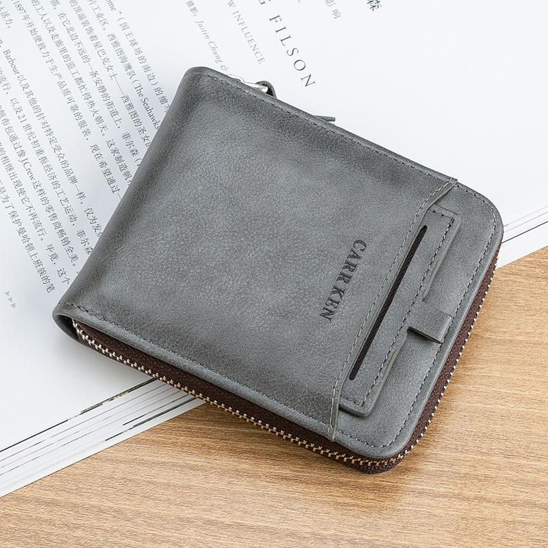 CarrKen/Kelken Short Wallet Men's Card Insertion Zipper Multi functional Driver's License Bag