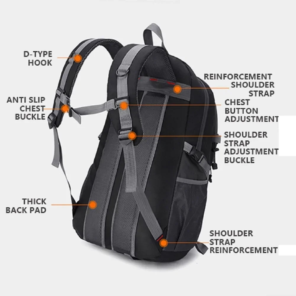 Waterproof travel backpack 40L mens climbing travel bag hiking backpack outdoor sports backpack high-quality nylon 241031