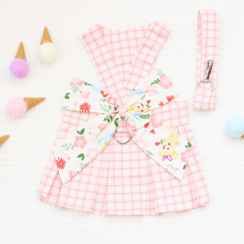 Coolgle Pet Dog Clothes Supplier Pink Green Harness Clothes Matching Dog Leash Cotton Pet Clothes Spring Summer Dog Dress