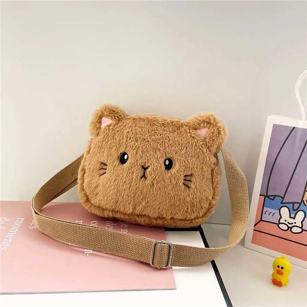 Plush Childrens Messenger Bag Cute Cat Lovely Kids Crossbody Handbags Zipper Little Girl Purse Gift For Child LX241104