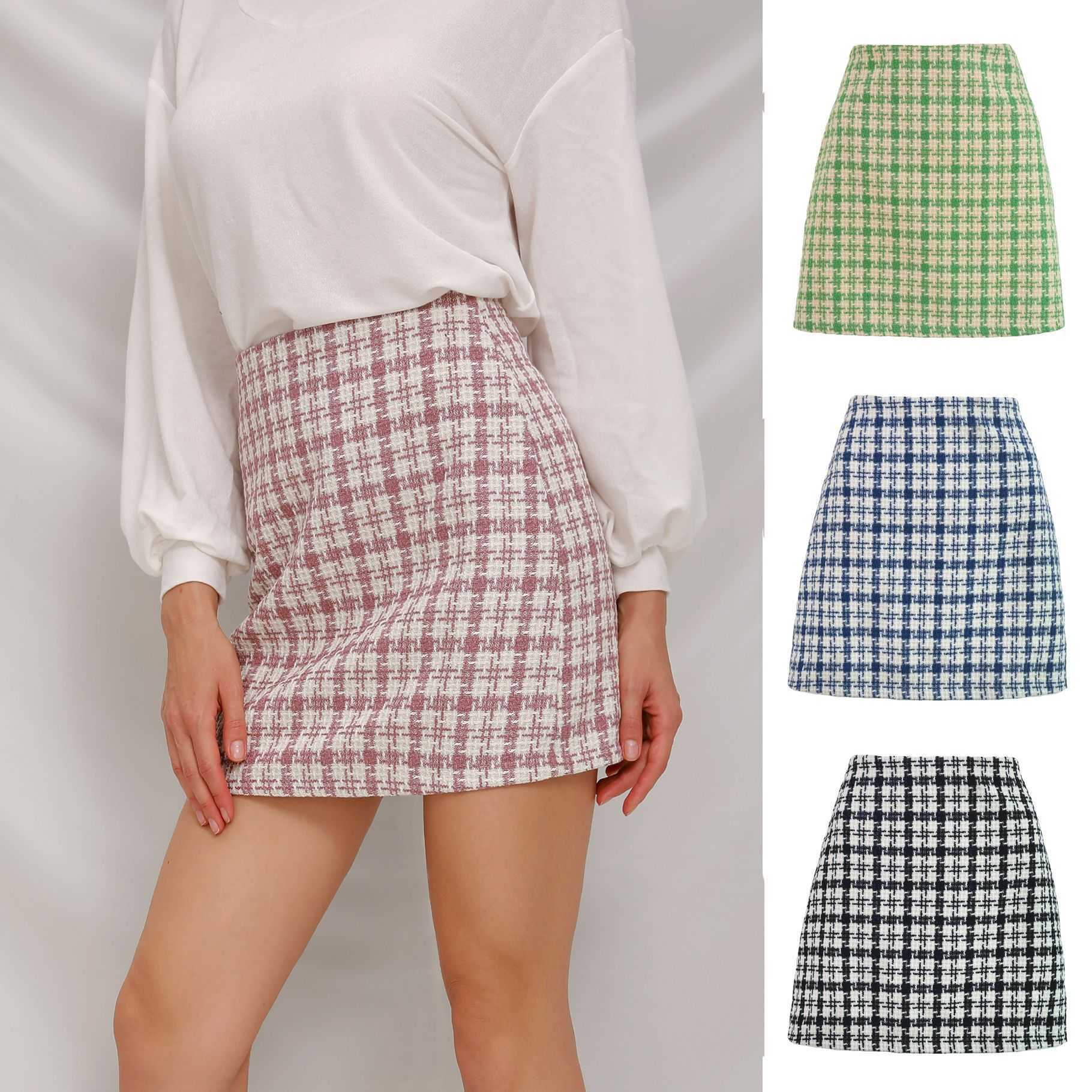 Women Grid A-shaped Short Skirt Autumn And Winter New Style Small Fragrant High Waist Skirt Skirt For Women Career Length Adult Skirts 241023