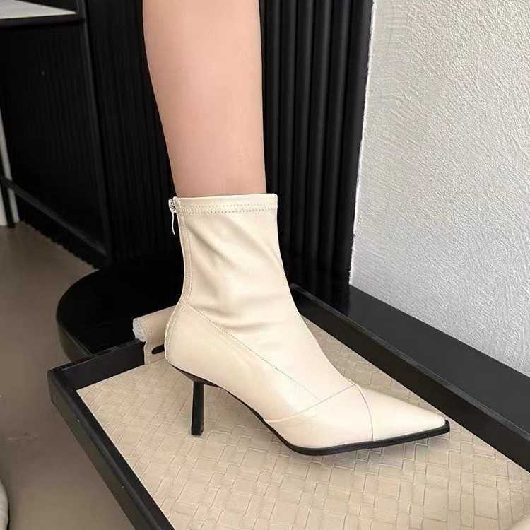 CMM French Thin Heel Pointed Thin Boots High Heels Bare Boots Womens Short Boots Autumn and Winter New Single Boots Korean Version Fashion Boots