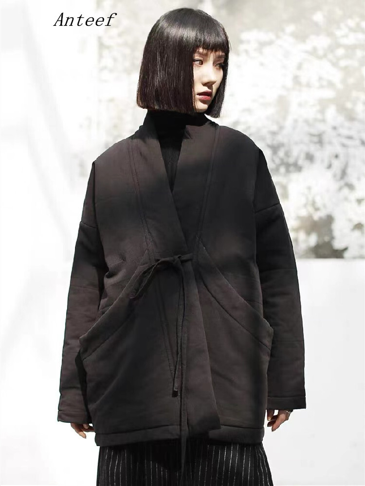 Autumn Winter Black Cotton Padded Oversized Vintage Loose Casual Jackets For Women Coats 2023 Clothes Woman Jacket Coat