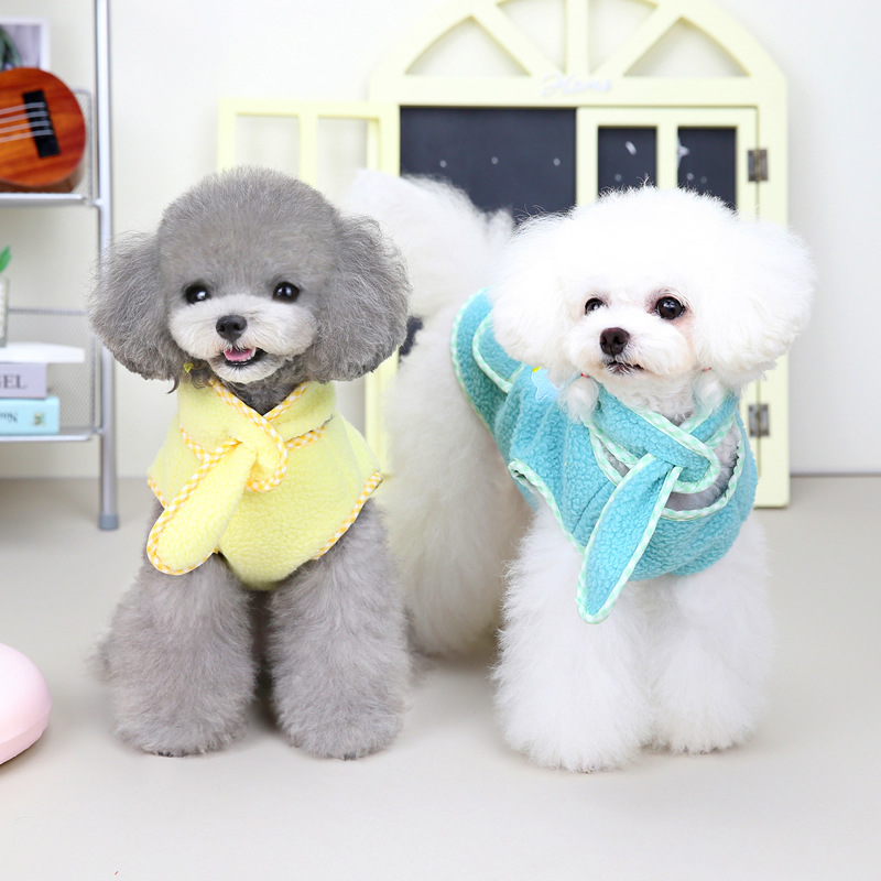 Pet Clothes Supplier Autumn Winter Small Dogs Clothes Coral Fleece Matching Scarf Cartoon Dog Vest Clothes