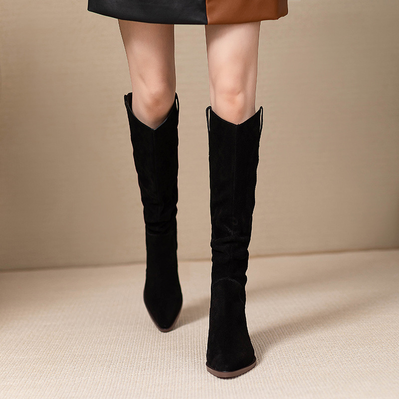 Women's Fashion Boots:Pointed Toe Chunky Heel Winter Hot Sale Simple Design Versatile Plus Size,Blakc/Khaki,Free shipping
