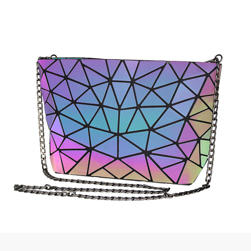 Fashion Reflective Chain Crossbody Bags For Women Folding Geometric Holographic Purses Luminous Sg Shoulder Bag