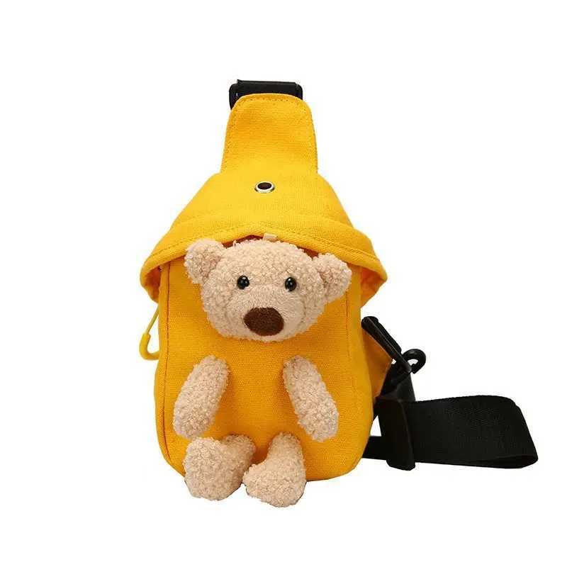2023 New Childrens Plush Bag Cute Plush Bear Chest Bag Crossbody Bag Korean Boys Girls Mini Canvas Bag LX241104
