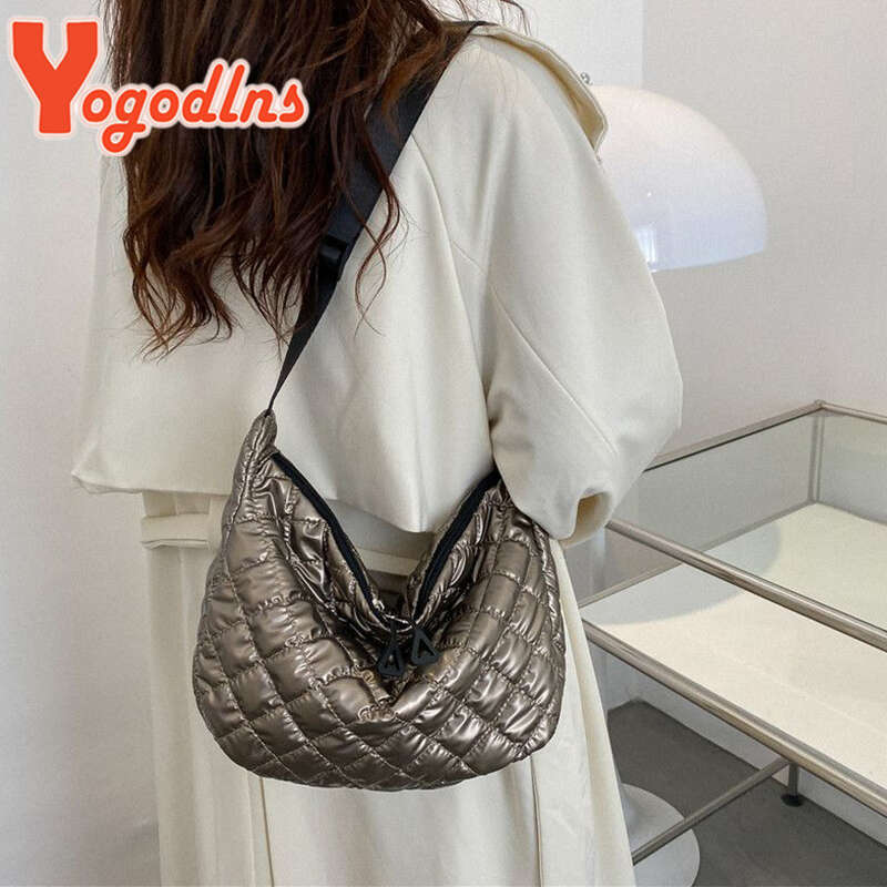 Designer Bag Yogodlns Winter Space Cotton Shoulder Bag For Women Retro Rhombus Dumpling Bag Luxury Female Crossbody Bag Armpit Handbag Sac purse luxur