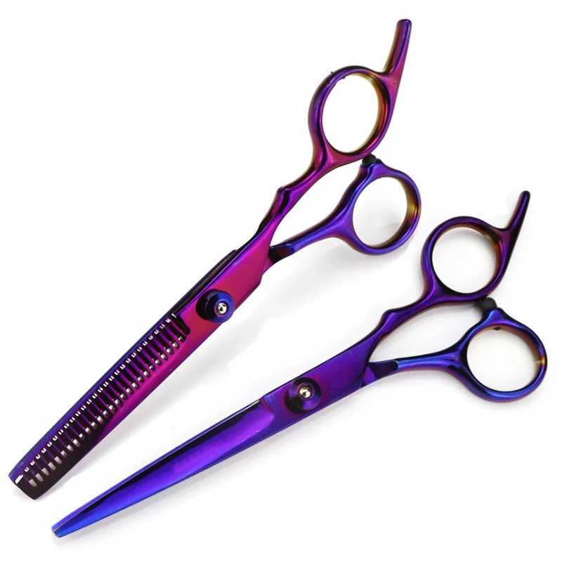 Hair Scissors 6 Japan Stainless Purple Hair Cutting Scissors Barber Thinning Shears Haircut Set for Hairdressing DropshippingXJ2411