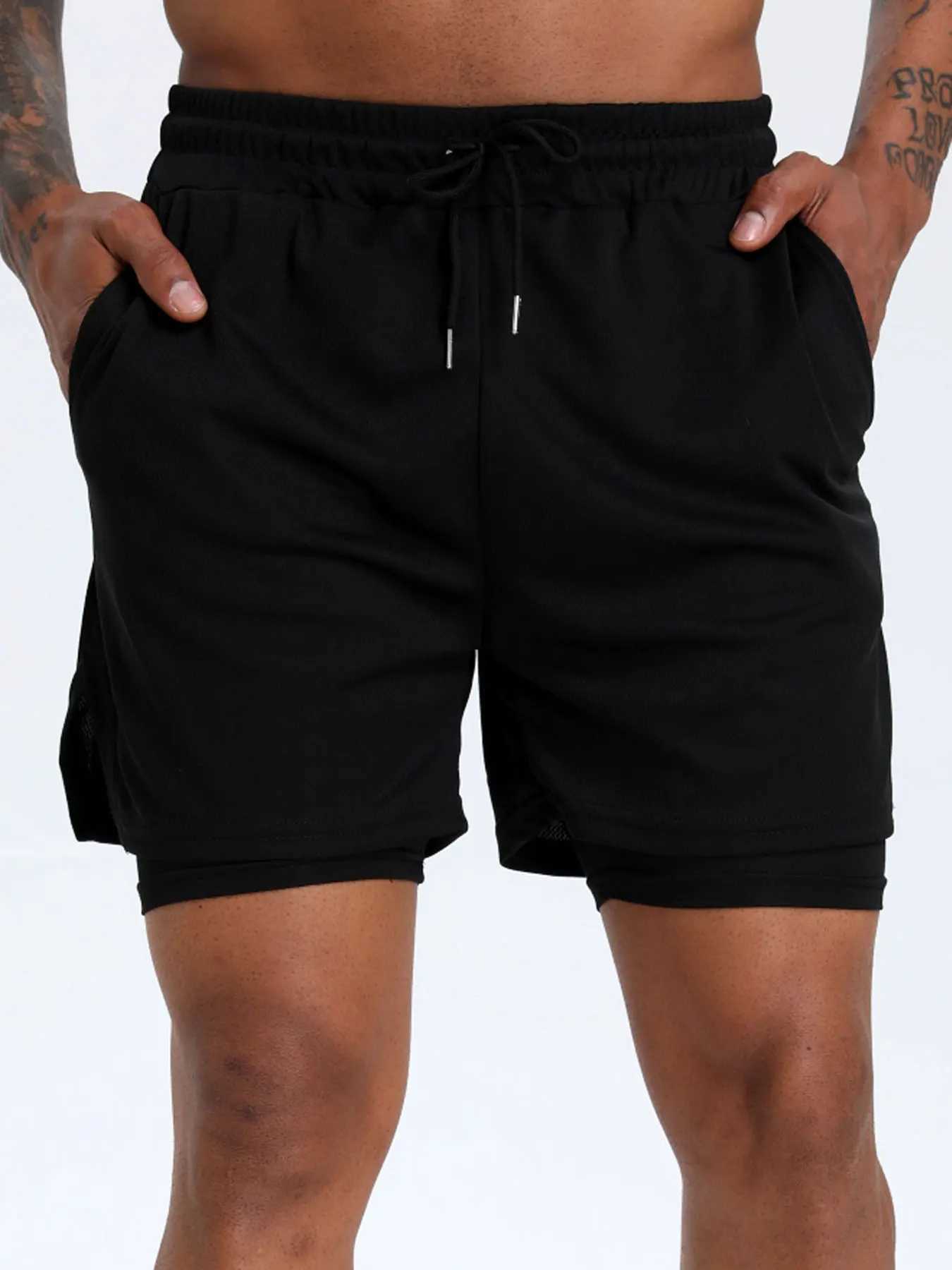 2-in-1 Mens Performance Running Shorts - Moisture-Wicking Compression Support With Secure Zipper Pocket For Gym TrainingXJ241104