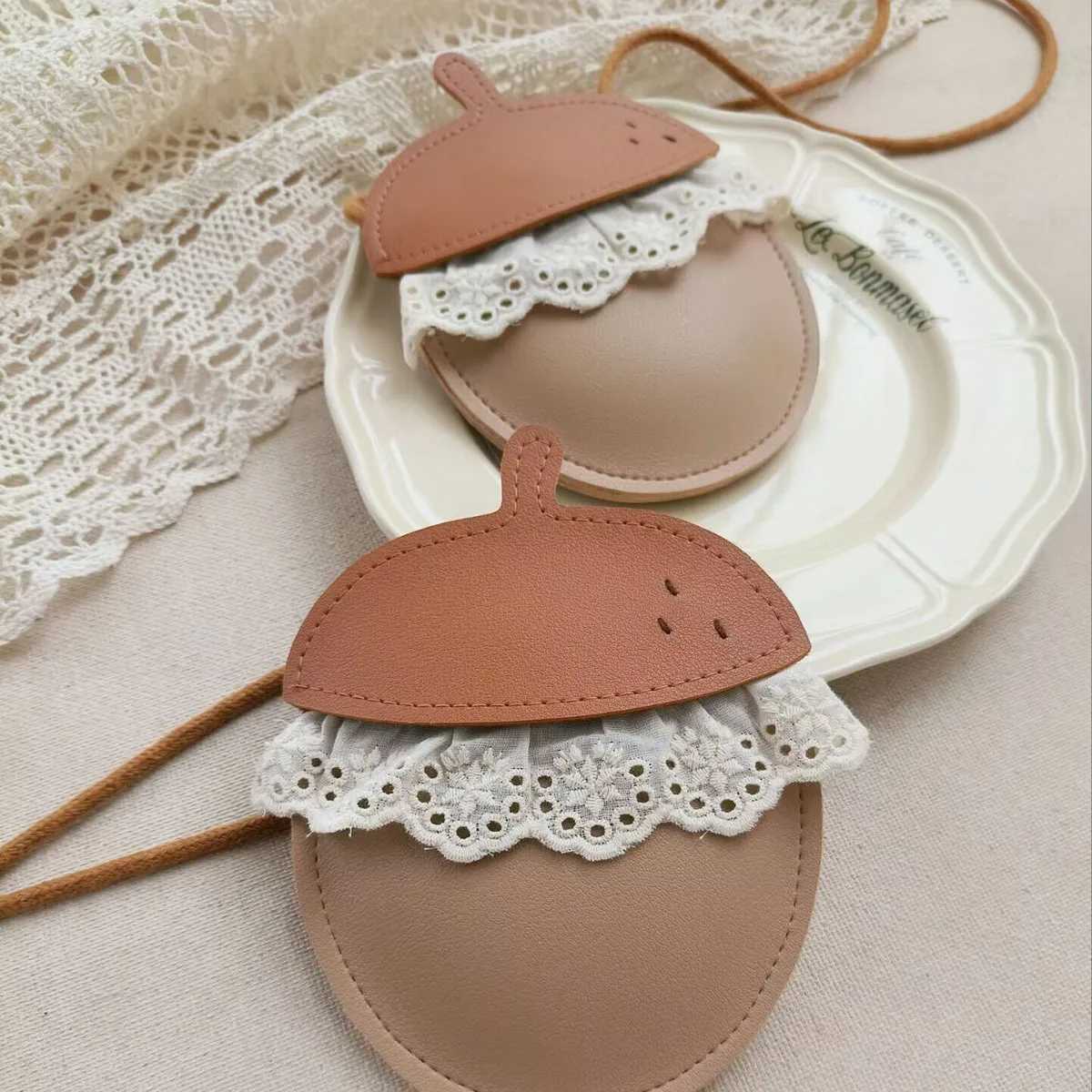 New Sweet Mini Kids Bags for Toddler Girls Cute Acorn Crossbody Bag PU with Lace Creative Handmade Bags Childrens Gift LX241104