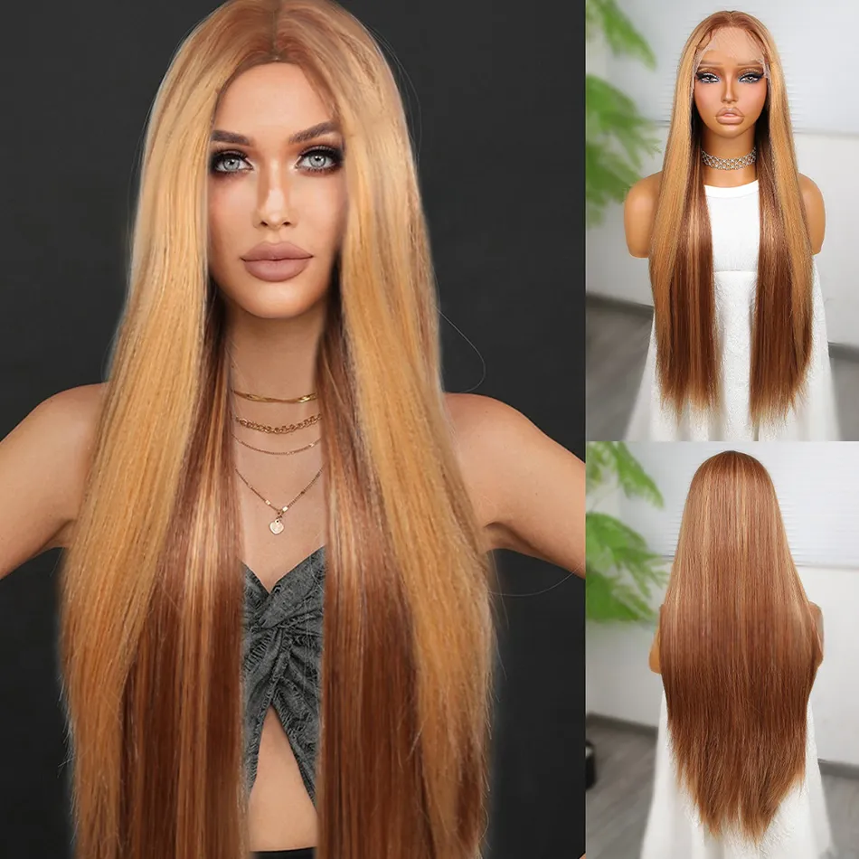 13x4 Straight Lace Front Simualtion Human Hair Wigs for Women Black Lace Frontal Wig Transparent HD Lace Glueless Synthetic Wig Pre Plucked