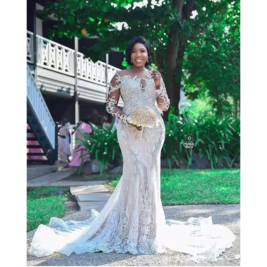 New Urious Lace Beaded African Mermaid Sheer Neck Bridal Dresses Long Sleeves Vintage Sexy Wedding Gowns Weca