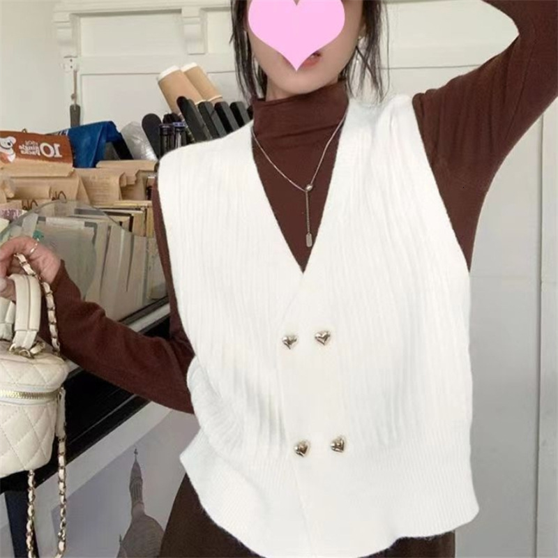 Sweater Double Breasted Vertical Stripes Autumn And Winter New Sleeveless Knitted V Neck Cardigan Women Vest F1104#29