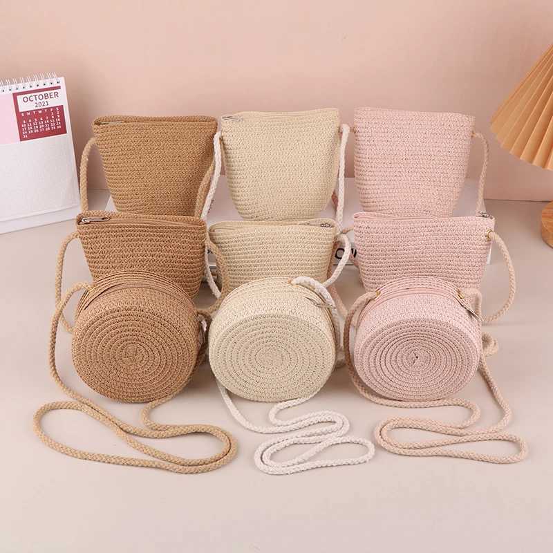 Baby Girl Fashion Casual Solid Straw Shoulder Bags Kids Children Cute Round Messenger Candy Color Small Bag Backpack Accessories LX241104