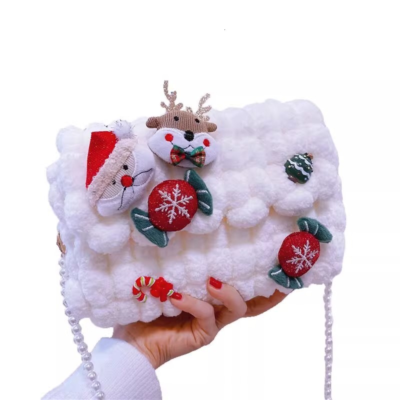 Handmade DIY material hand woven homemade for girlfriend, cute plush diagonal cross bag, Christmas gift