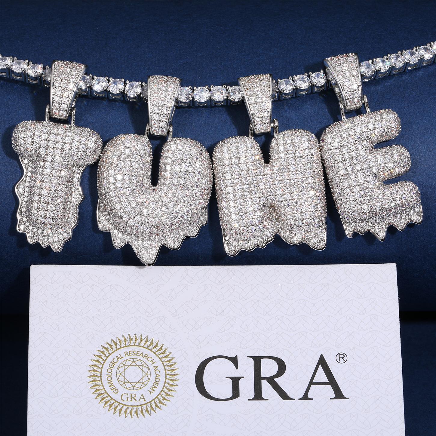 Sterg Sier Bubbler Letter Pendant Micro Paved VVS Moissanite Dia Iced Out Drip Initial Bg Hip Hop Men