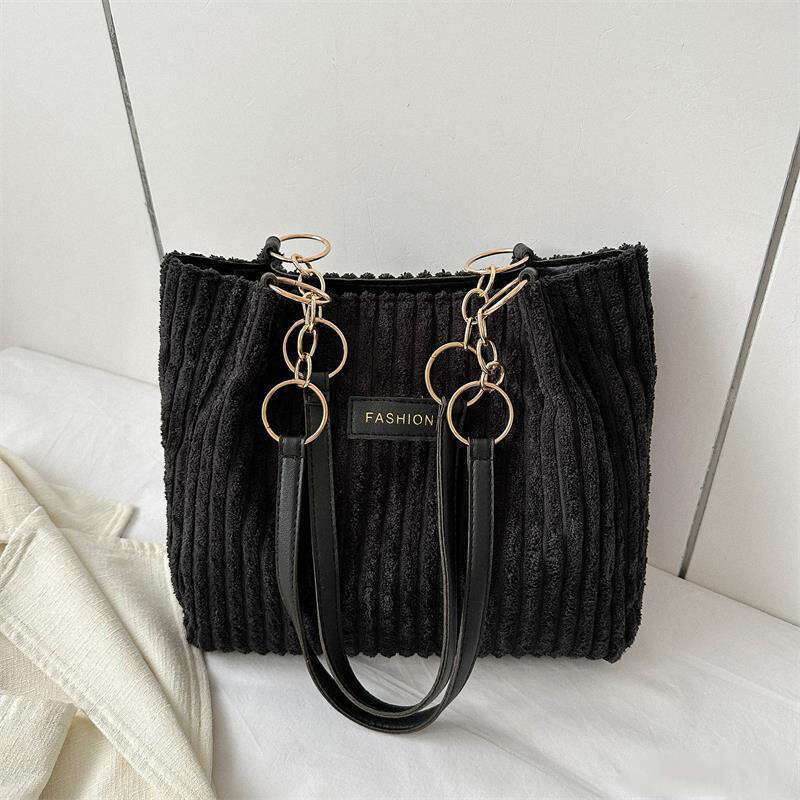 Designer Bag Retro Large Capacity Shoulder Bag Casual Simple Portable Shopper Tote Bag Corduroy Solid Commuter Zipper Women's Handbag purse luxur
