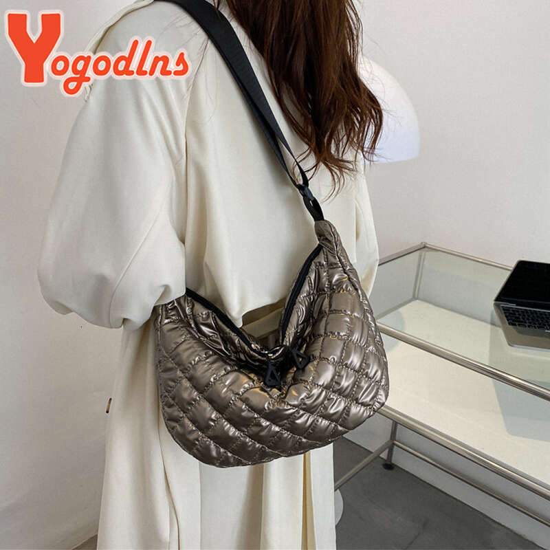 Designer Bag Yogodlns Winter Space Cotton Shoulder Bag For Women Retro Rhombus Dumpling Bag Luxury Female Crossbody Bag Armpit Handbag Sac purse luxur