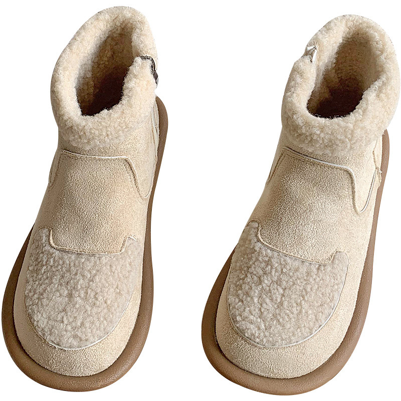 Women's Fahshion Boots:Anti Slip Snow Boots Suede Short Boots 2024 New Trendy Flat Bottom Winter Warm,Apricot/Black,Free shipping