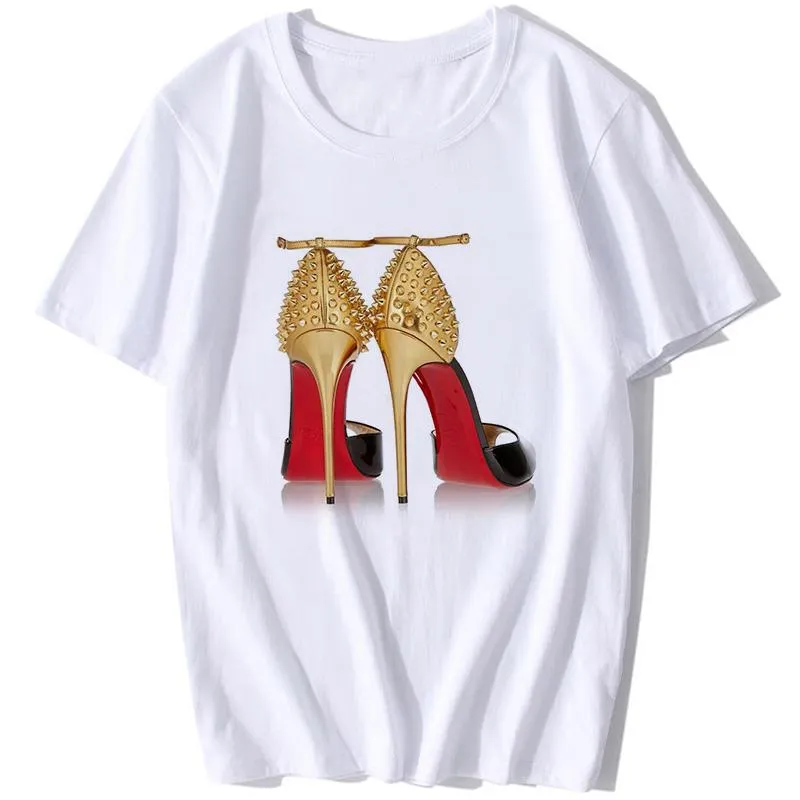 Women's T-Shirt Est Watercolor High Heels Shoes Print Fashion Femme Women 90s Hip Hop Tops Tees Shirt Hipster Vintage Streetwear