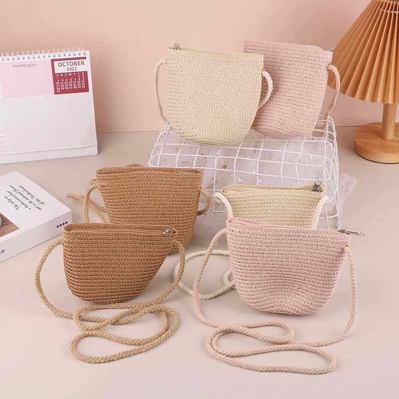 Baby Girl Fashion Casual Solid Straw Shoulder Bags Kids Children Cute Round Messenger Candy Color Small Bag Backpack Accessories LX241104