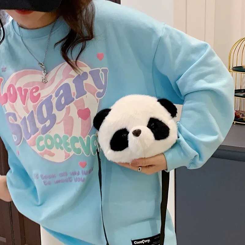 Cute Plush Crossbody Bag Panda Backpacks One Shoulder Diagonal Wallet Stuffed Animals Toy Coin Purse Kids Birthday Gift LX241104