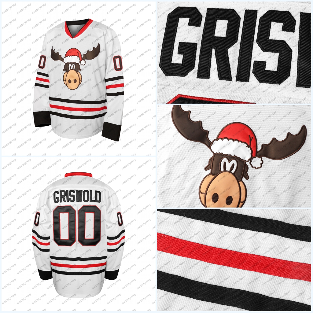 00 GRISWOLD Men's White Ice Hockey Jerseys Stitched Letters with Pullover Closure Long Sleeves Adult Hoody In Stock Fast Shipping