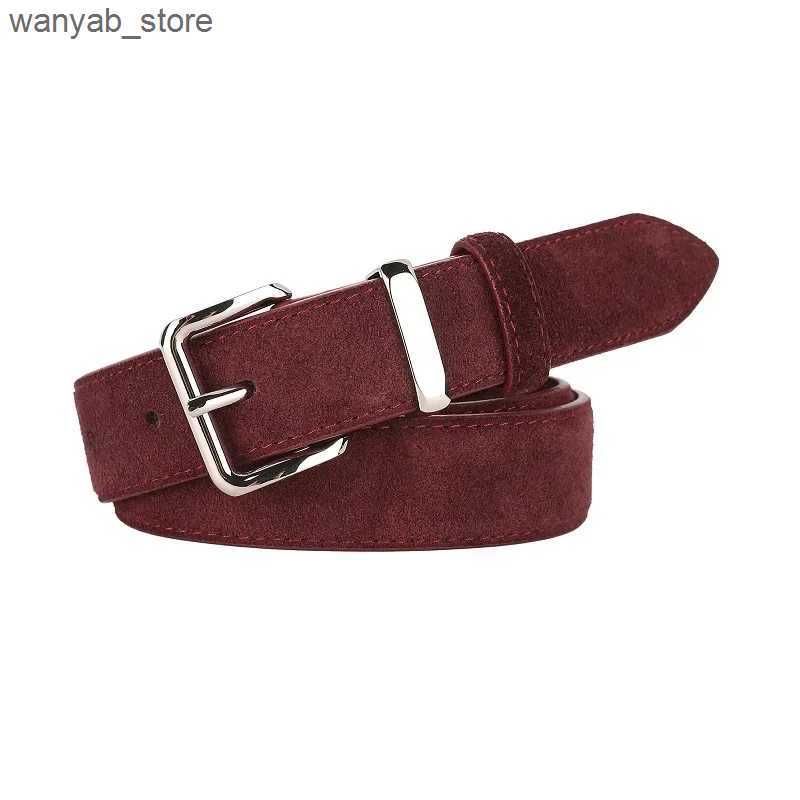 Belts Ancora red womens leather belt suede leather belt 2.8cm wide fashionable belt with metal buckle matching dress L240910