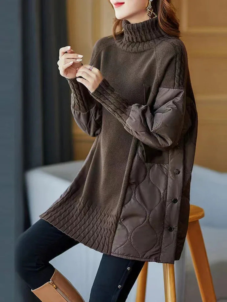 womens sweater autumn winter long sleeved turtle neck sweater top Korean fashion casual loose womens clothing with floral pattern 241104
