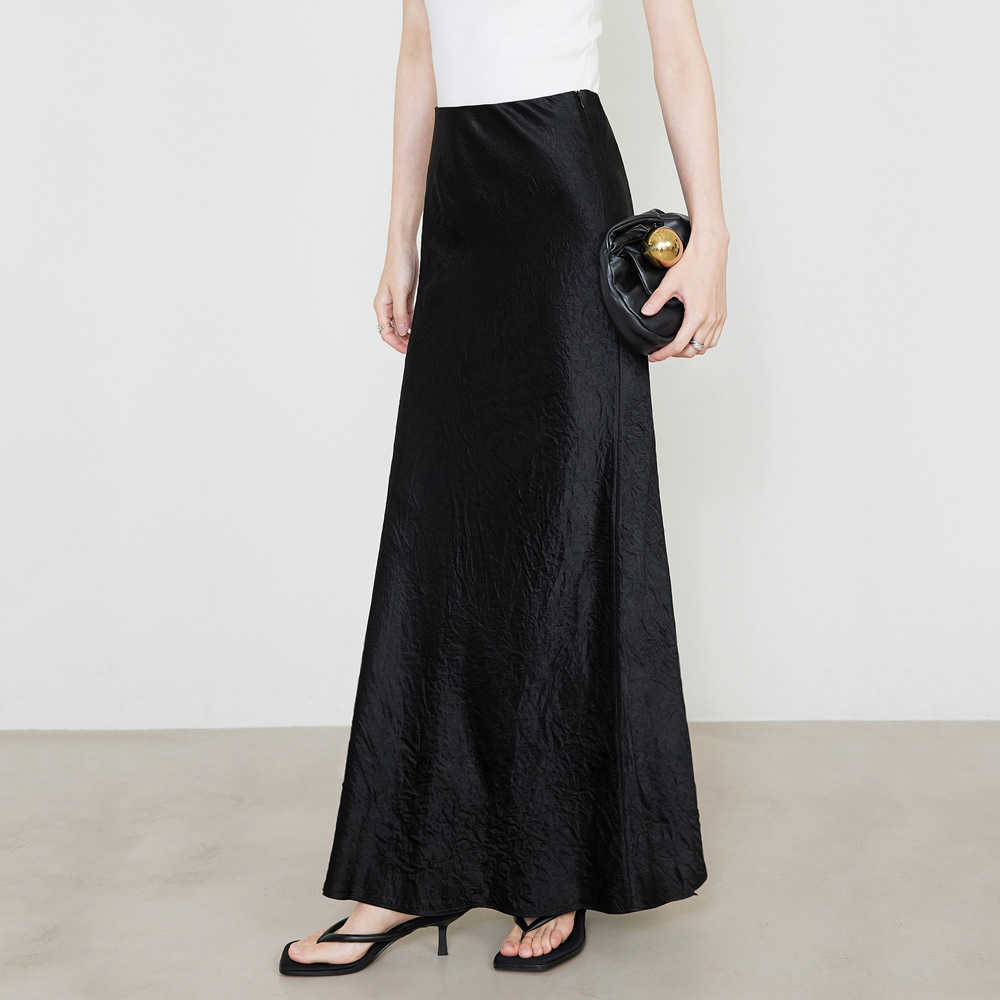 WoMens Hip-hugging Skirt Satin Half Skirt High Waist Elastic Hand Grip Pattern Long Dress Elegant Solid Color Long Dress Women Adult Length Skirt 2410