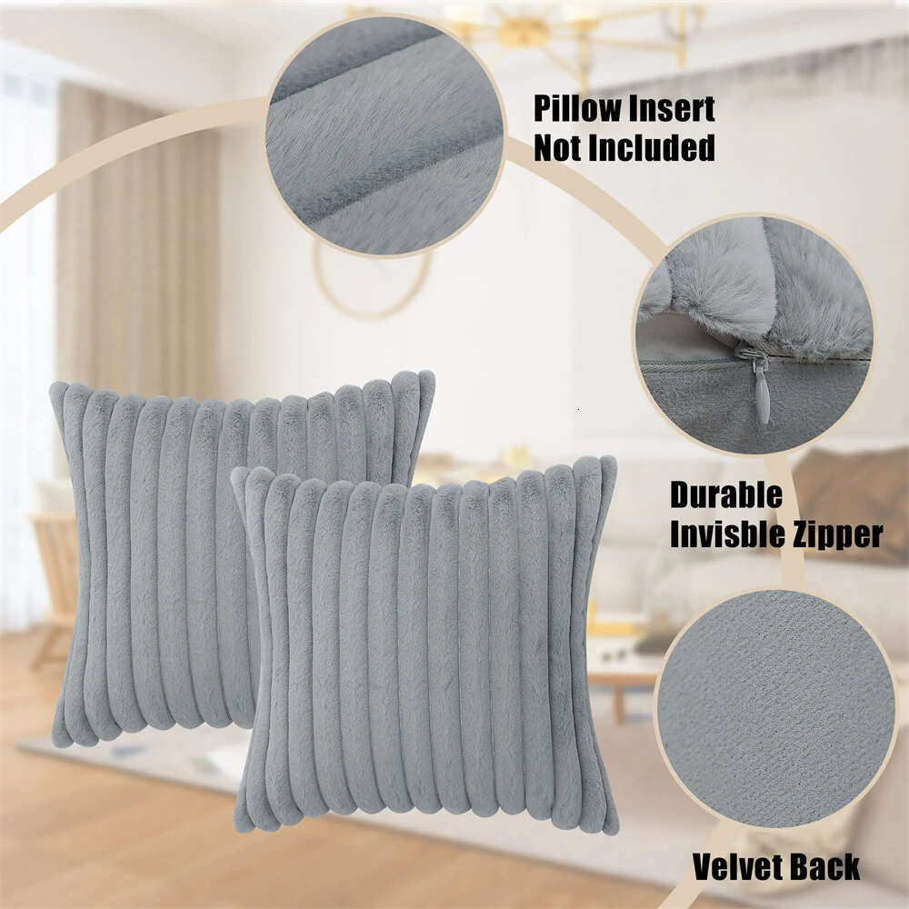 Homaxy Faux Rabbit Fur Case 50x50cm Soft Fluffy Striped Cushion 45x45 Home Decor Pillow Cover For Sofa