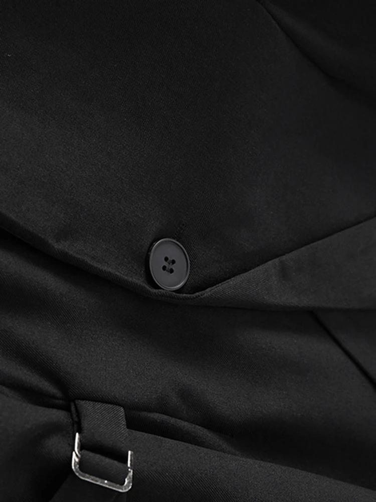 EAM Black Bandage Buckle Causal Blazer Women Lapel Long Sleeve Loose Fit Jacket Fashion Spring Autumn 30A2051 241021