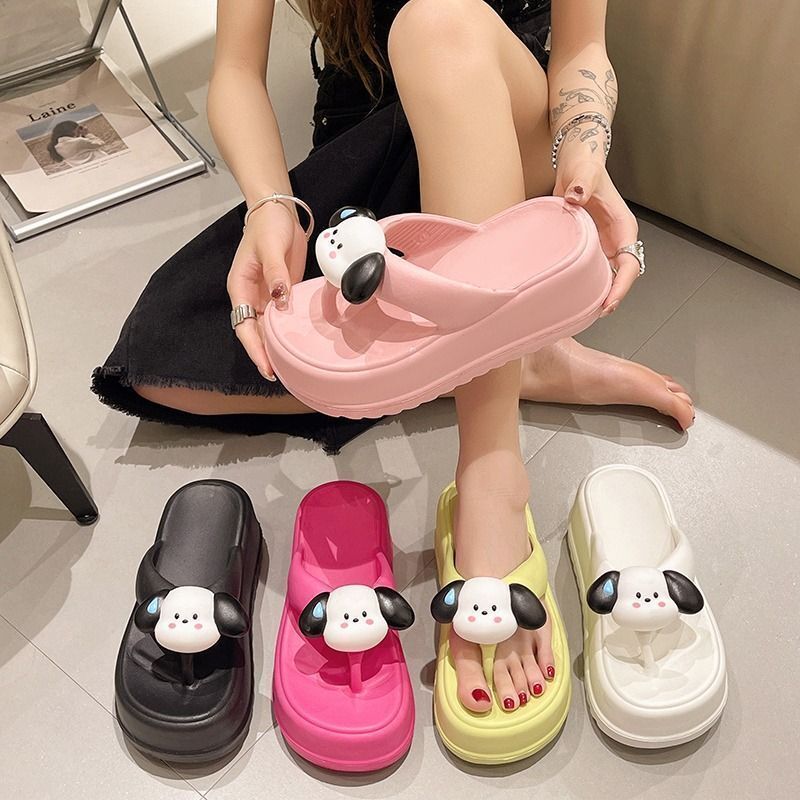 Cute Dog Herringbone Slippers for Women's Summer Outwear 2023 New Thick Sole Elevated Beach Anti slip Sandwich Slippers