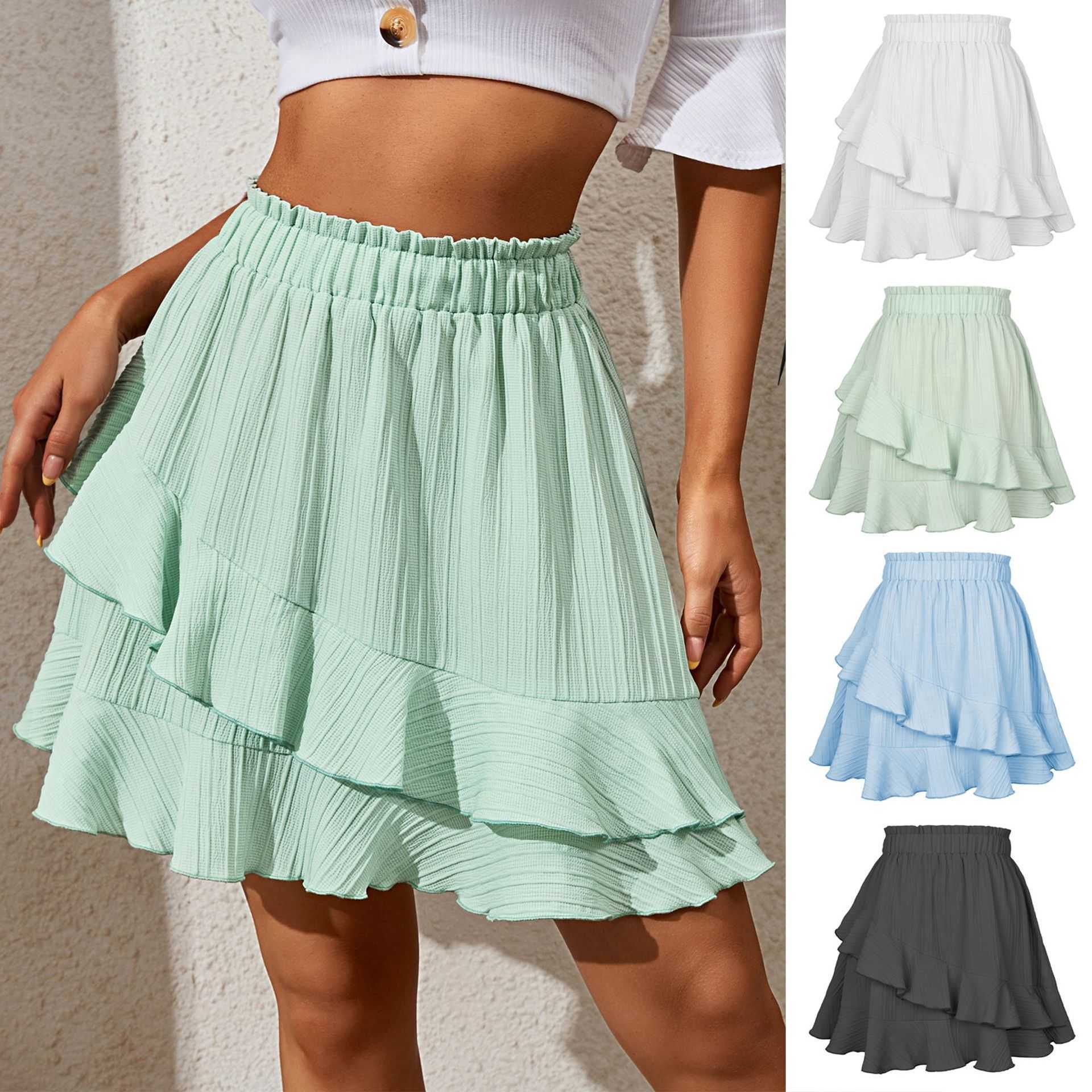Women Short Bohemian Skirt Summer Ruffle Skirt WoMens High Waist Chiffon Skirts Irregular Solid Casual Skirt 241023