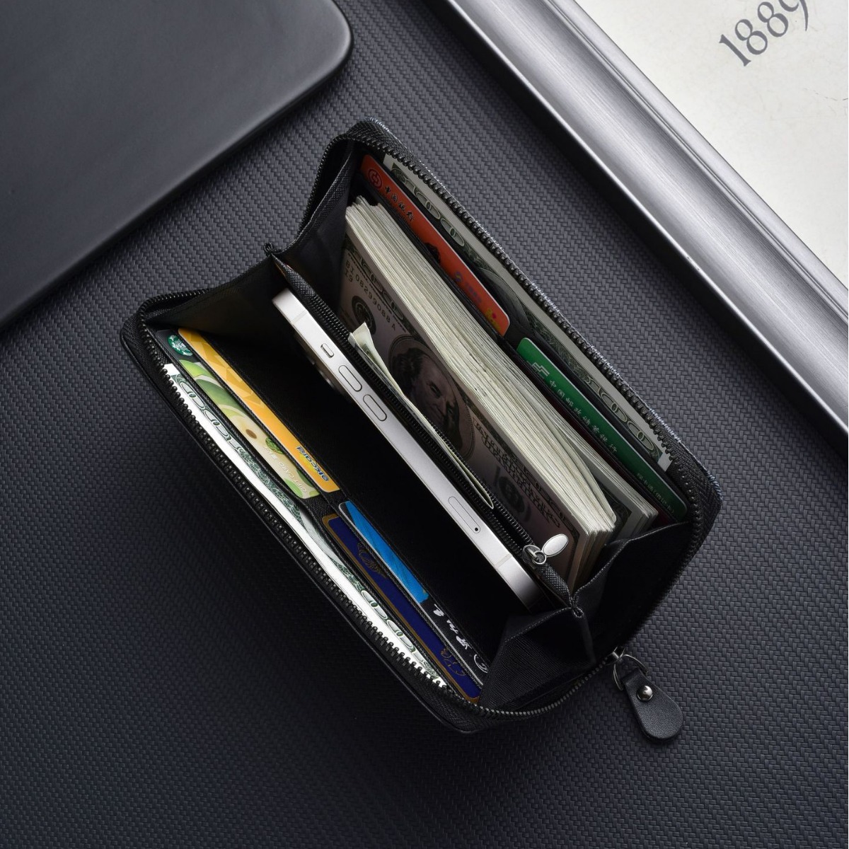 2025 New Business Men s wallet Wallet Long Large Capacity Card Zipper Document Bag Multi Functional