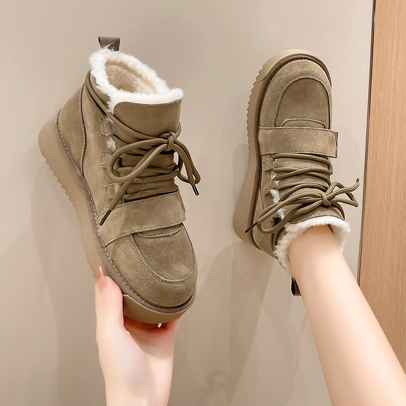 Women's Autumn Winter Casual Lace Up Plush Thick Warm Low Cut Cotton Boots Free Shipping.